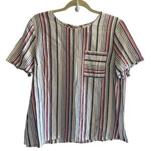 Liz Claiborne Linen Cotton Striped Short Sleeve Shirt Top Women’s Size Medium